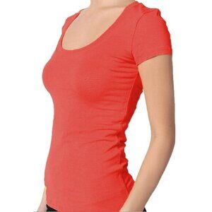 Active Basic Juniors T-Shirt - Deep Scoop Neck T-Shirt Coral, XXL‎
